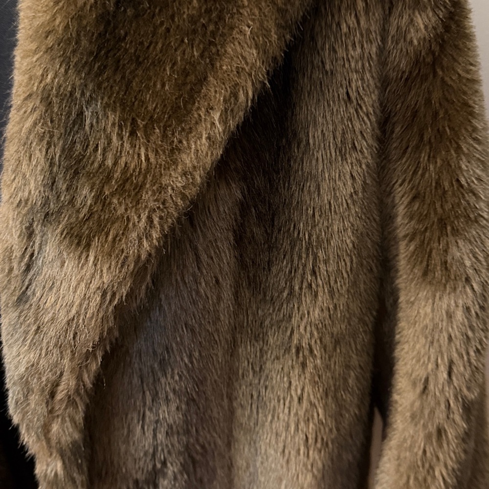 Vintage Faux mink Fur Coat Full Length Brown Shawl Collar Size 16 Glam 80s USA - Picture 5 of 9